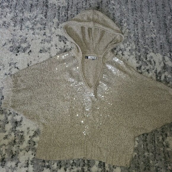 JENNIFER LOPEZ SEQUIN KNIT HOODIE BATWING SLEEVE - Picture 7 of 13